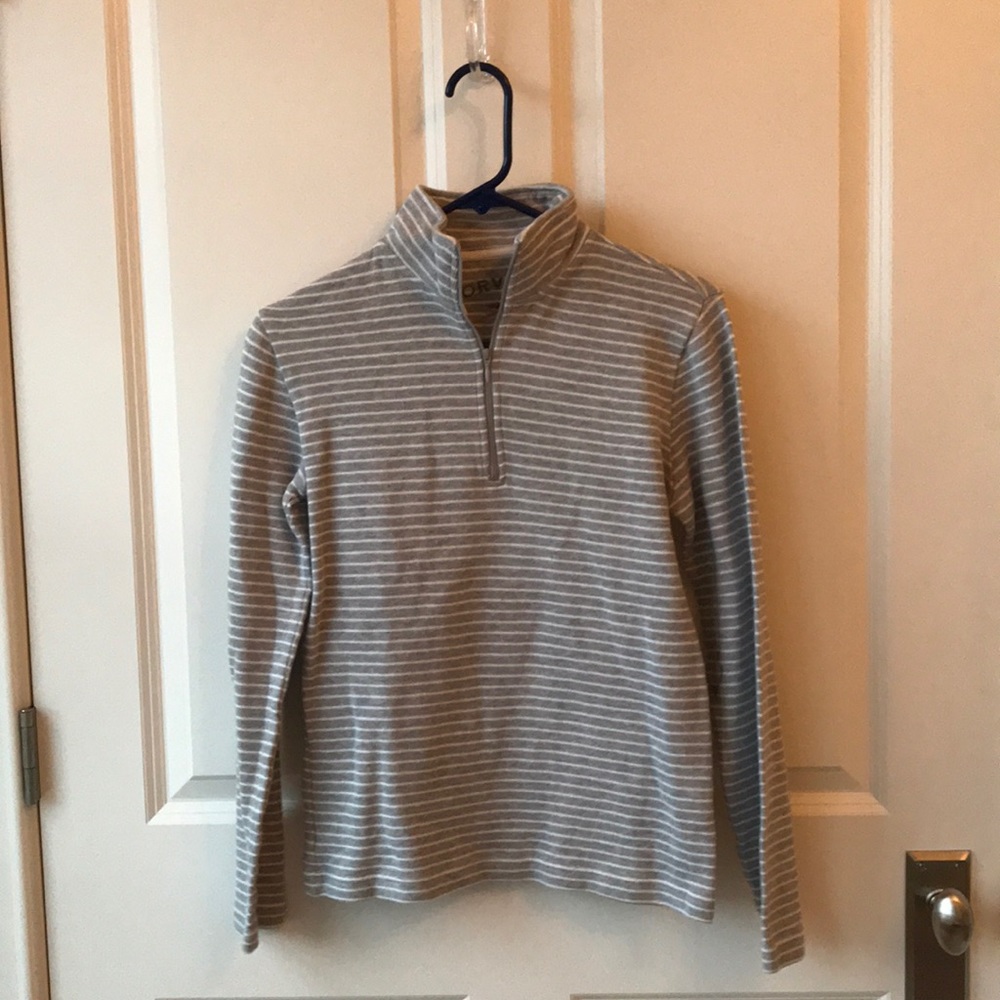 Grey and White Striped Orvis Quarter Zip Pullover
